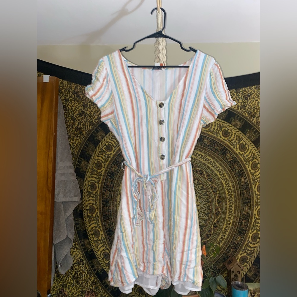 American Eagle Outfitters Square Striped Button Down Romper